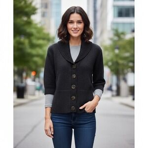 Cato Cardigan Sweater Womens Small Black Speckled Knit Button Front